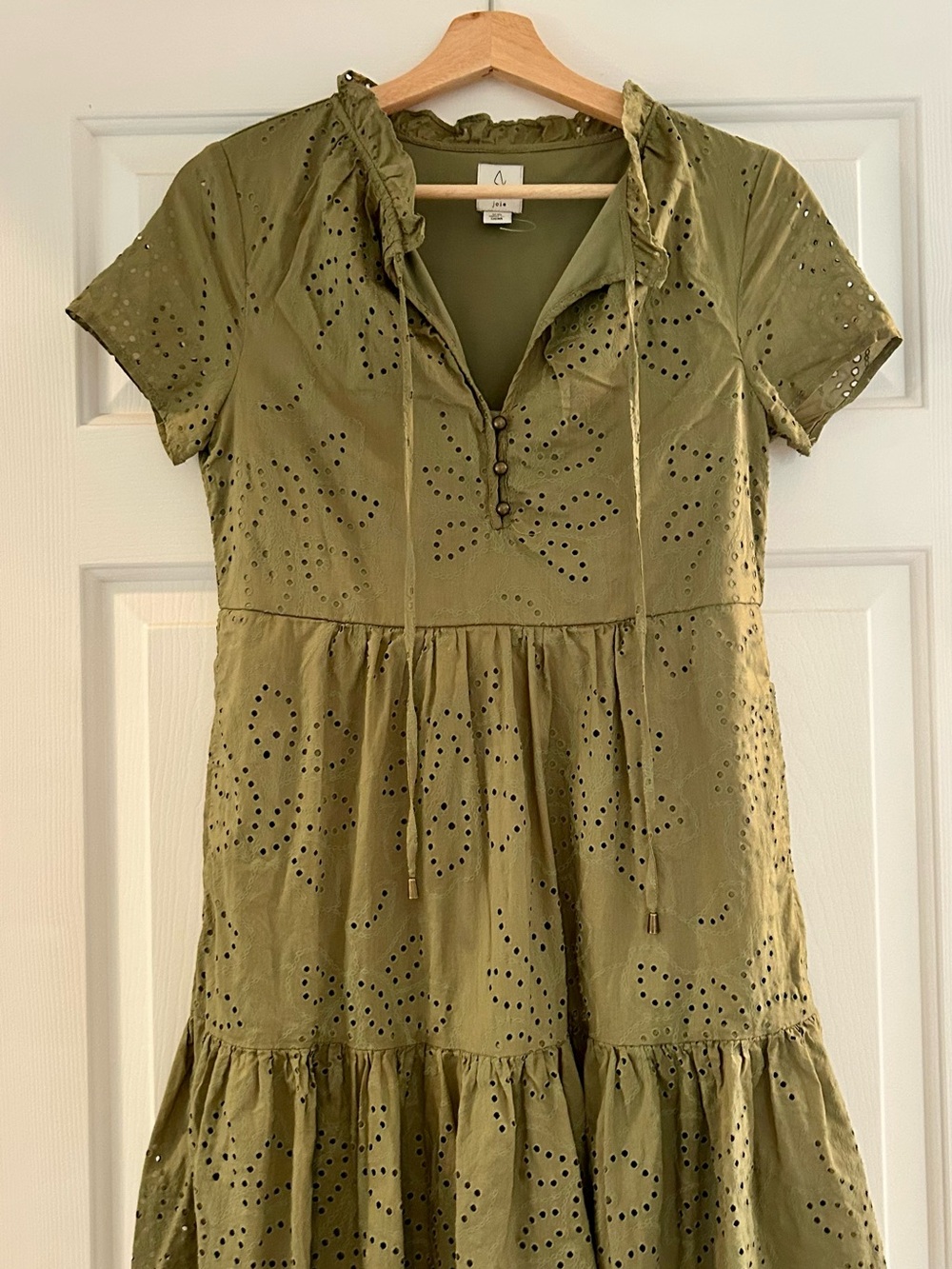 Joie Olive Eyelet Tiered Cotton Dress